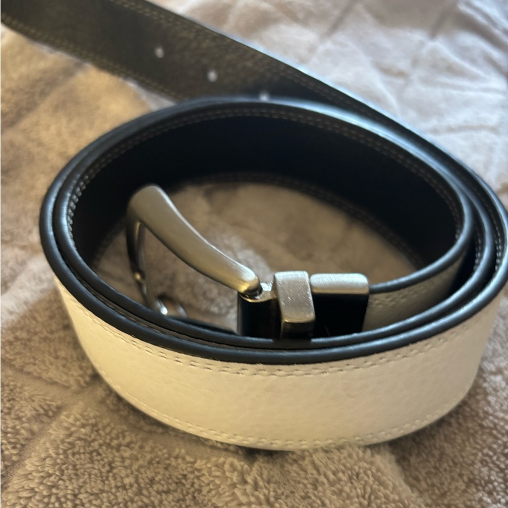Nike Golf Men's Black and White Leather Belt waist 38 silver hardware